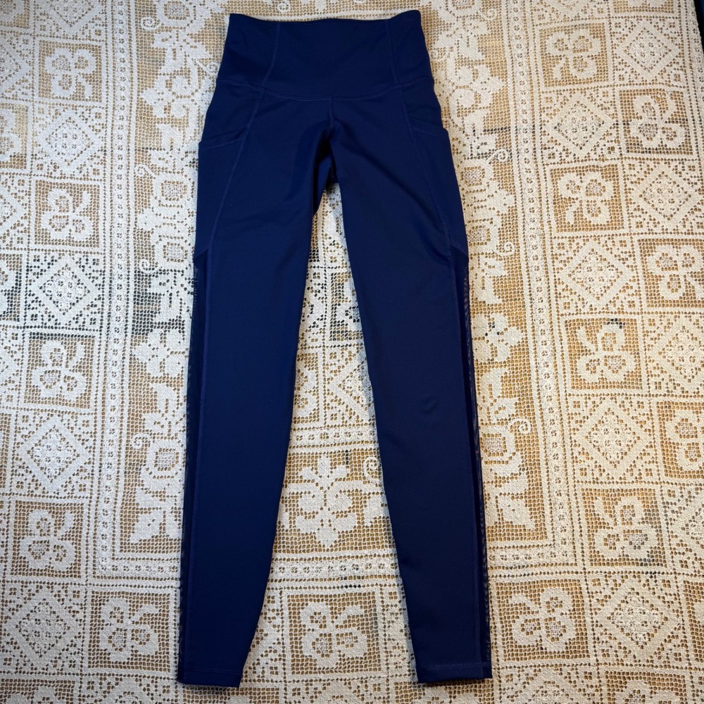 Old Navy Active Go-Dry Blue Mesh Panel Pocket Leggings Womens XS High Rise - Picture 4 of 12